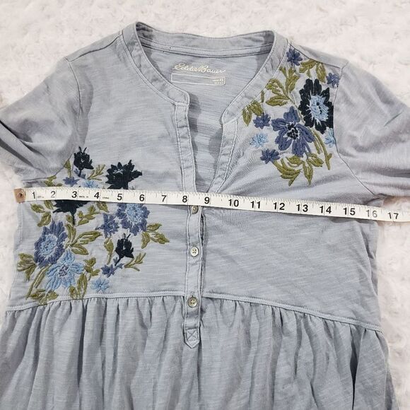 Eddie Bauer lightweight cotton size XS floral embroidered long sleeve front pepl - Picture 2 of 7